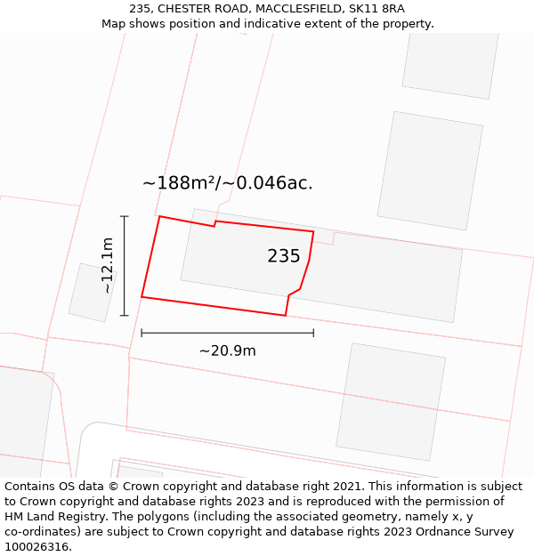 235, CHESTER ROAD, MACCLESFIELD, SK11 8RA: Plot and title map