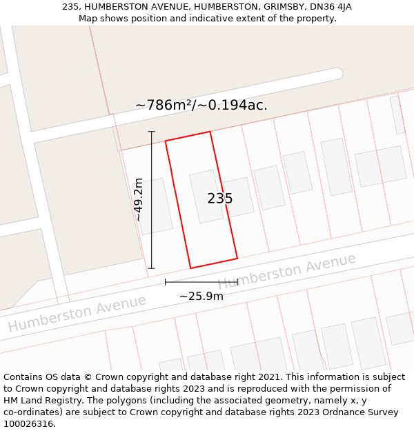 235, HUMBERSTON AVENUE, HUMBERSTON, GRIMSBY, DN36 4JA: Plot and title map