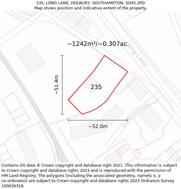 235, LONG LANE, HOLBURY, SOUTHAMPTON, SO45 2PD: Plot and title map