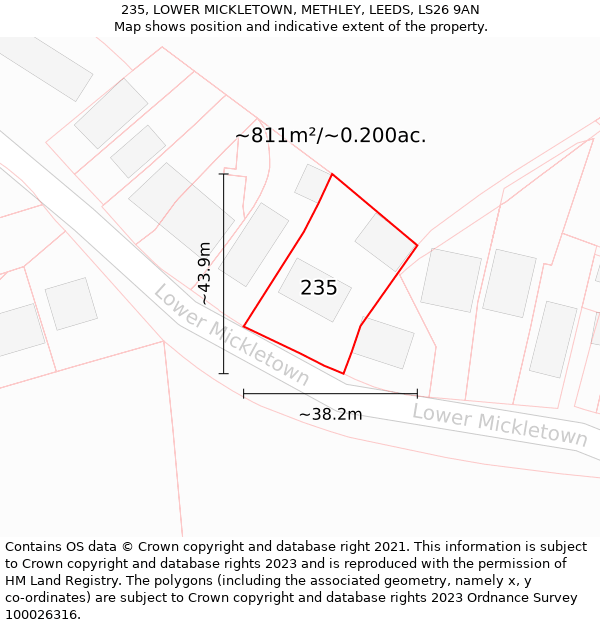 235, LOWER MICKLETOWN, METHLEY, LEEDS, LS26 9AN: Plot and title map