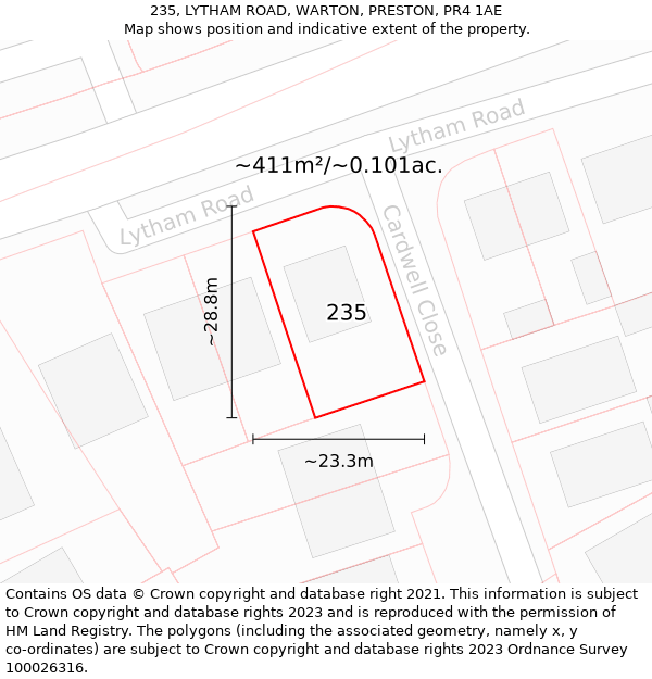 235, LYTHAM ROAD, WARTON, PRESTON, PR4 1AE: Plot and title map