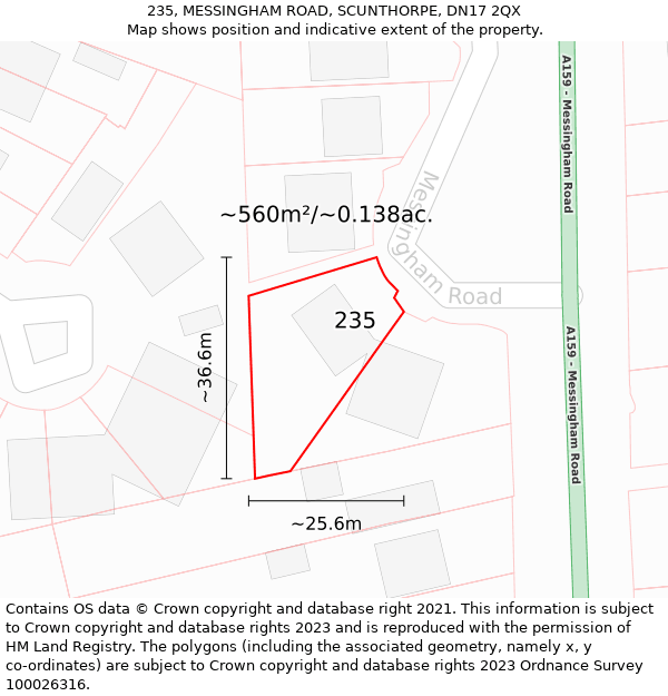 235, MESSINGHAM ROAD, SCUNTHORPE, DN17 2QX: Plot and title map