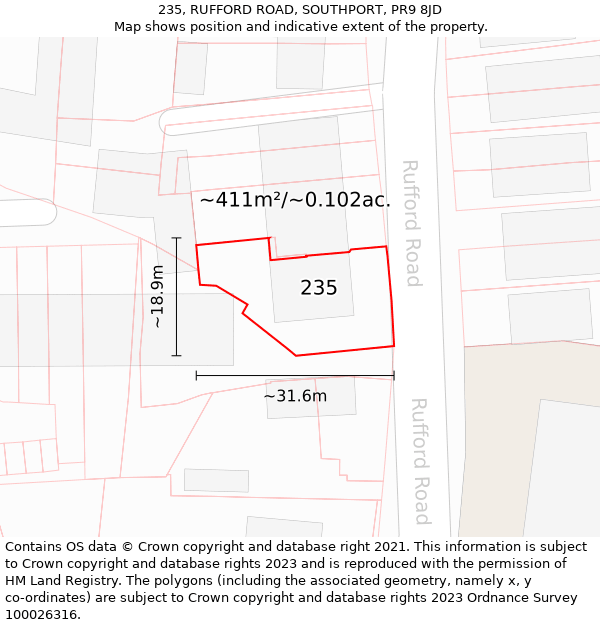 235, RUFFORD ROAD, SOUTHPORT, PR9 8JD: Plot and title map