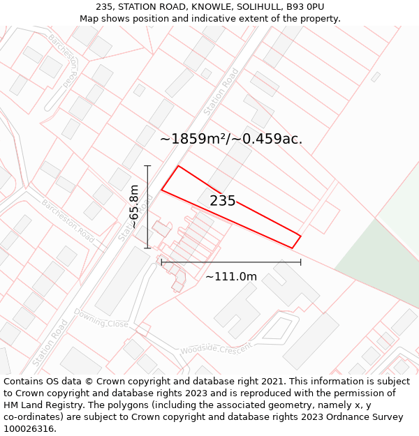 235, STATION ROAD, KNOWLE, SOLIHULL, B93 0PU: Plot and title map