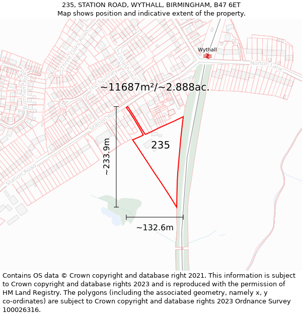 235, STATION ROAD, WYTHALL, BIRMINGHAM, B47 6ET: Plot and title map