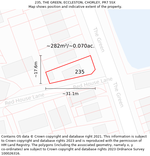 235, THE GREEN, ECCLESTON, CHORLEY, PR7 5SX: Plot and title map