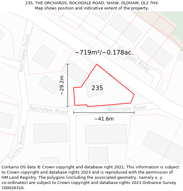 235, THE ORCHARDS, ROCHDALE ROAD, SHAW, OLDHAM, OL2 7HX: Plot and title map