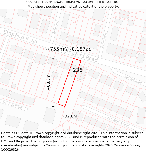 236, STRETFORD ROAD, URMSTON, MANCHESTER, M41 9NT: Plot and title map