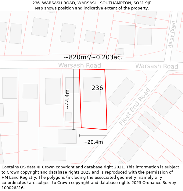 236, WARSASH ROAD, WARSASH, SOUTHAMPTON, SO31 9JF: Plot and title map