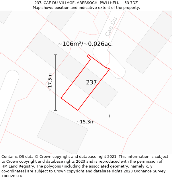 237, CAE DU VILLAGE, ABERSOCH, PWLLHELI, LL53 7DZ: Plot and title map