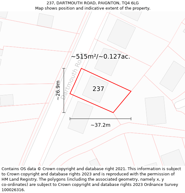 237, DARTMOUTH ROAD, PAIGNTON, TQ4 6LG: Plot and title map
