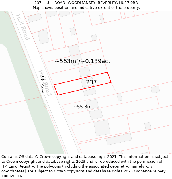 237, HULL ROAD, WOODMANSEY, BEVERLEY, HU17 0RR: Plot and title map