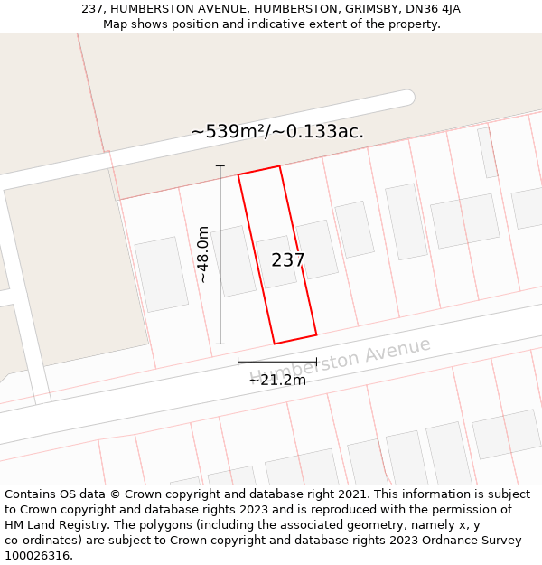 237, HUMBERSTON AVENUE, HUMBERSTON, GRIMSBY, DN36 4JA: Plot and title map