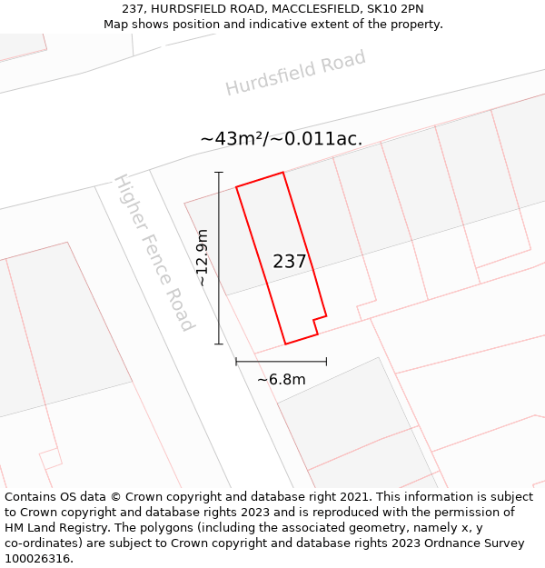 237, HURDSFIELD ROAD, MACCLESFIELD, SK10 2PN: Plot and title map