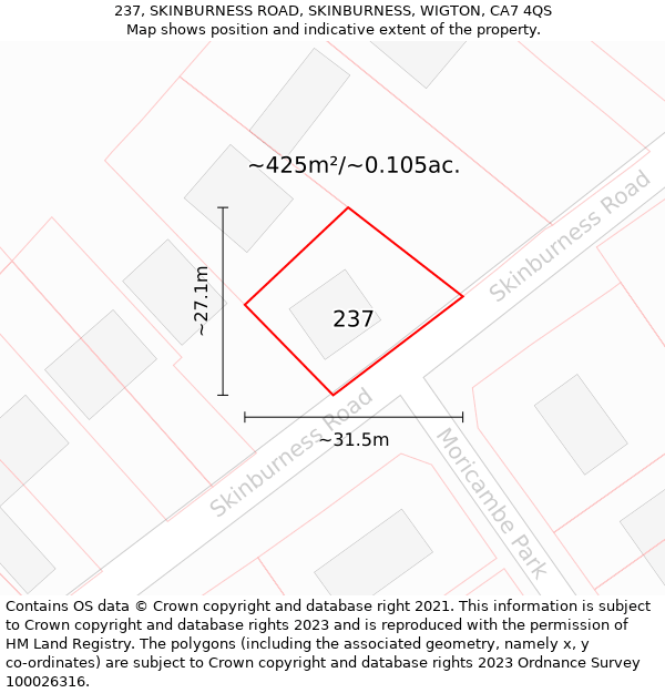 237, SKINBURNESS ROAD, SKINBURNESS, WIGTON, CA7 4QS: Plot and title map