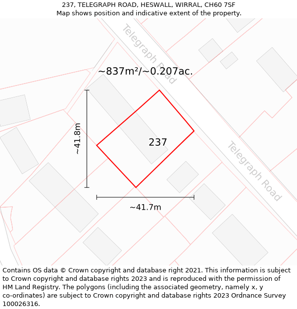 237, TELEGRAPH ROAD, HESWALL, WIRRAL, CH60 7SF: Plot and title map