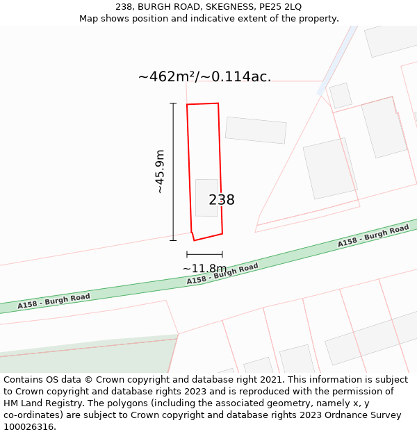 238, BURGH ROAD, SKEGNESS, PE25 2LQ: Plot and title map