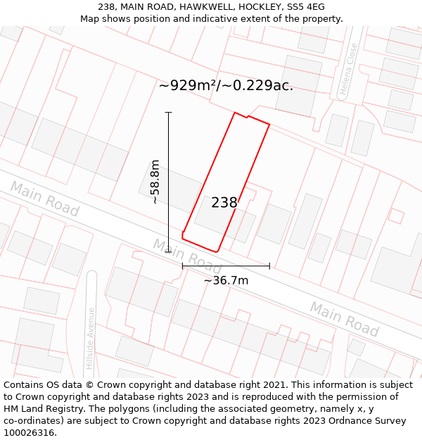 238, MAIN ROAD, HAWKWELL, HOCKLEY, SS5 4EG: Plot and title map