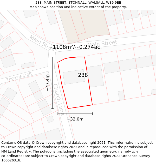 238, MAIN STREET, STONNALL, WALSALL, WS9 9EE: Plot and title map