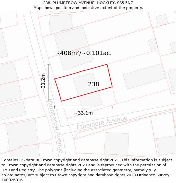 238, PLUMBEROW AVENUE, HOCKLEY, SS5 5NZ: Plot and title map