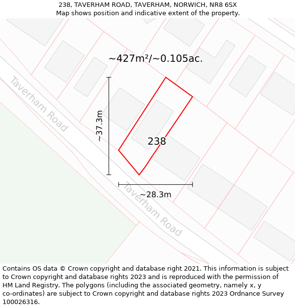 238, TAVERHAM ROAD, TAVERHAM, NORWICH, NR8 6SX: Plot and title map