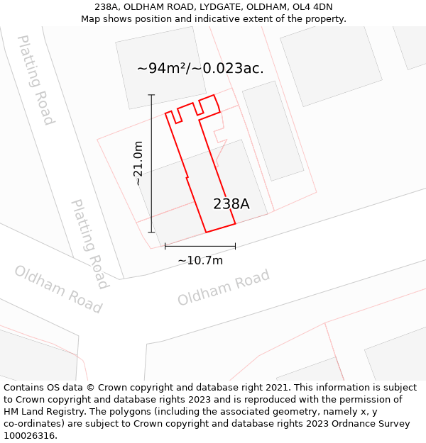 238A, OLDHAM ROAD, LYDGATE, OLDHAM, OL4 4DN: Plot and title map