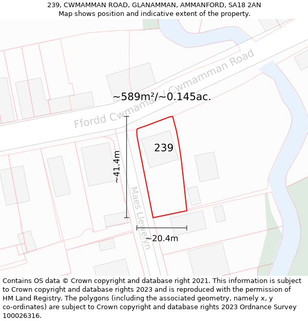 239, CWMAMMAN ROAD, GLANAMMAN, AMMANFORD, SA18 2AN: Plot and title map