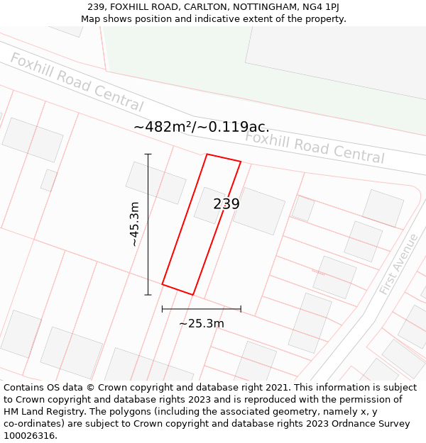 239, FOXHILL ROAD, CARLTON, NOTTINGHAM, NG4 1PJ: Plot and title map