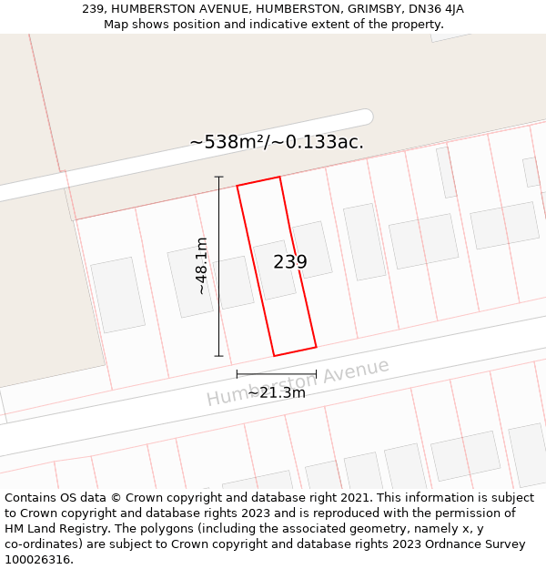 239, HUMBERSTON AVENUE, HUMBERSTON, GRIMSBY, DN36 4JA: Plot and title map