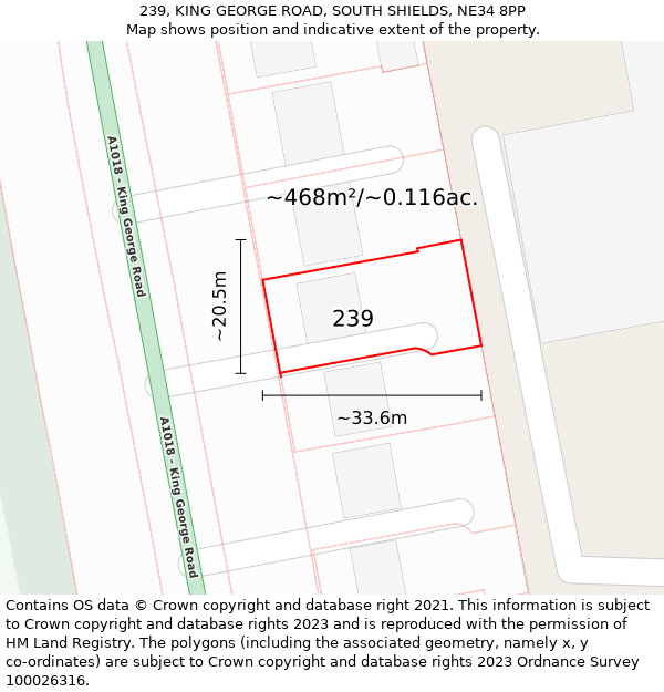 239, KING GEORGE ROAD, SOUTH SHIELDS, NE34 8PP: Plot and title map