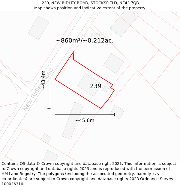 239, NEW RIDLEY ROAD, STOCKSFIELD, NE43 7QB: Plot and title map