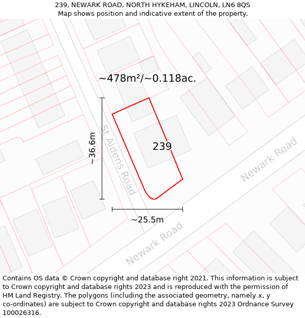 239, NEWARK ROAD, NORTH HYKEHAM, LINCOLN, LN6 8QS: Plot and title map