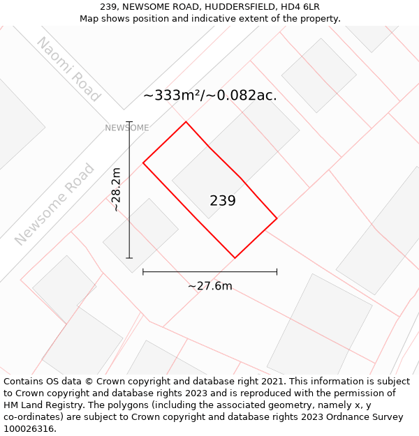 239, NEWSOME ROAD, HUDDERSFIELD, HD4 6LR: Plot and title map