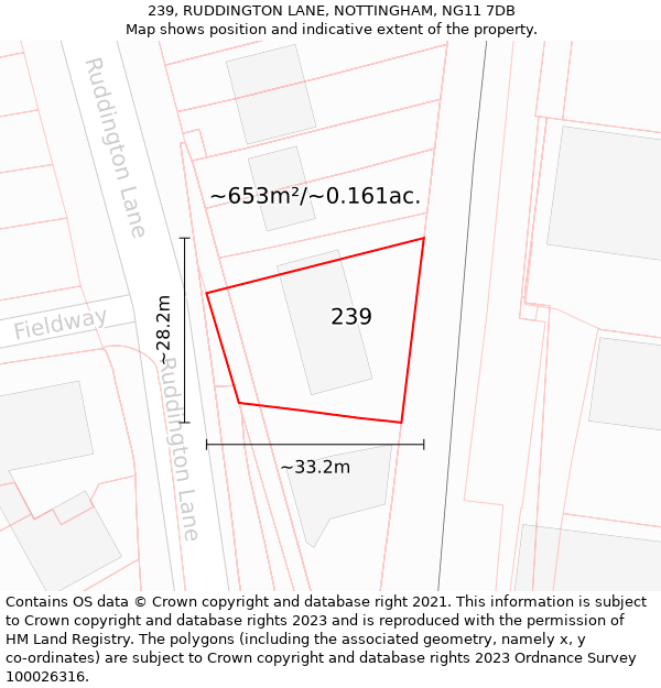 239, RUDDINGTON LANE, NOTTINGHAM, NG11 7DB: Plot and title map