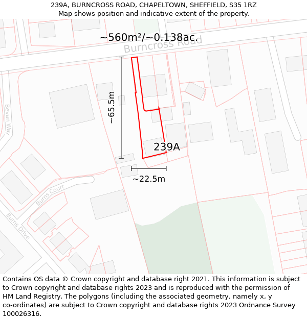 239A, BURNCROSS ROAD, CHAPELTOWN, SHEFFIELD, S35 1RZ: Plot and title map