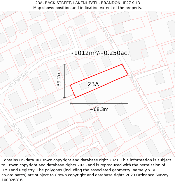 23A, BACK STREET, LAKENHEATH, BRANDON, IP27 9HB: Plot and title map
