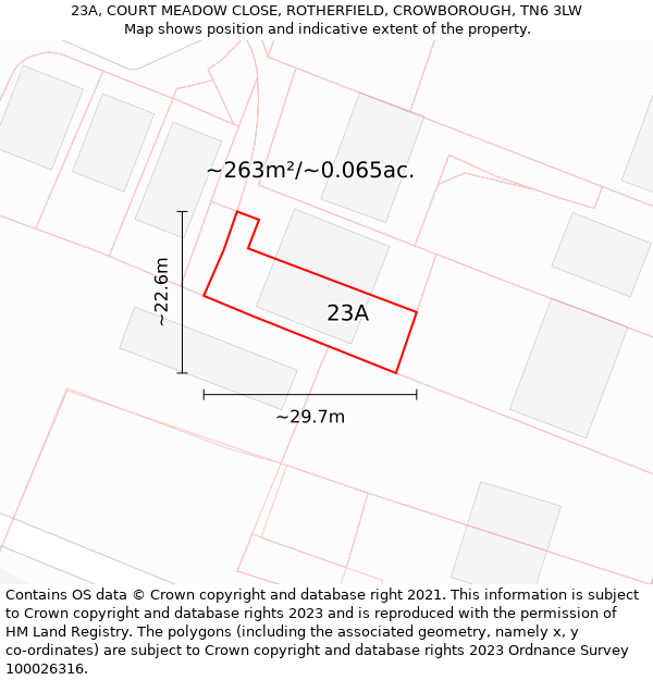 23A, COURT MEADOW CLOSE, ROTHERFIELD, CROWBOROUGH, TN6 3LW: Plot and title map