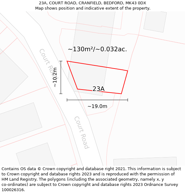 23A, COURT ROAD, CRANFIELD, BEDFORD, MK43 0DX: Plot and title map