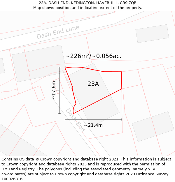 23A, DASH END, KEDINGTON, HAVERHILL, CB9 7QR: Plot and title map