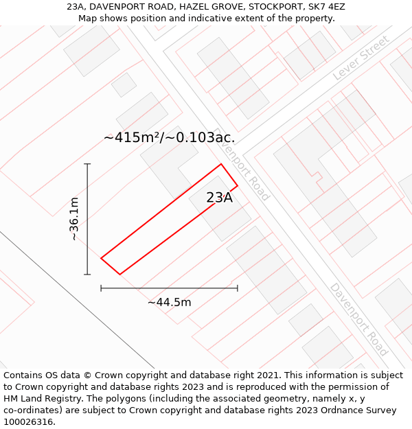 23A, DAVENPORT ROAD, HAZEL GROVE, STOCKPORT, SK7 4EZ: Plot and title map