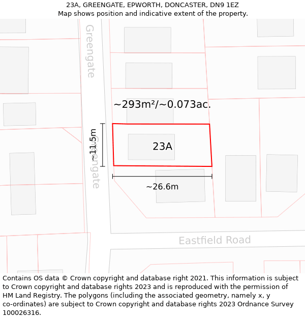 23A, GREENGATE, EPWORTH, DONCASTER, DN9 1EZ: Plot and title map