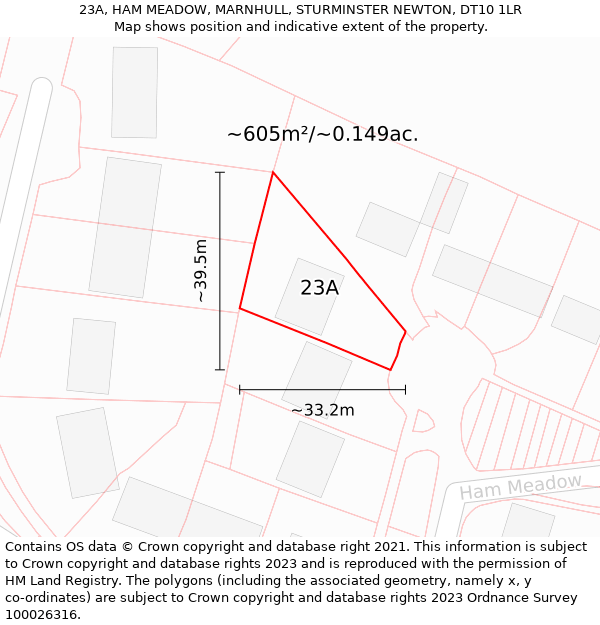 23A, HAM MEADOW, MARNHULL, STURMINSTER NEWTON, DT10 1LR: Plot and title map