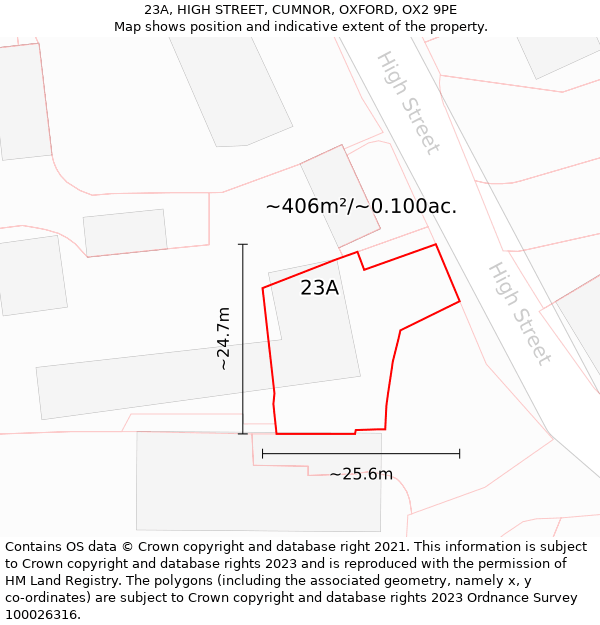 23A, HIGH STREET, CUMNOR, OXFORD, OX2 9PE: Plot and title map