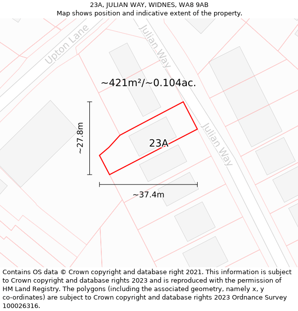 23A, JULIAN WAY, WIDNES, WA8 9AB: Plot and title map