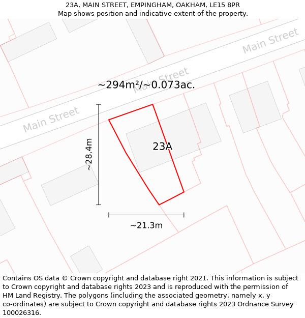 23A, MAIN STREET, EMPINGHAM, OAKHAM, LE15 8PR: Plot and title map