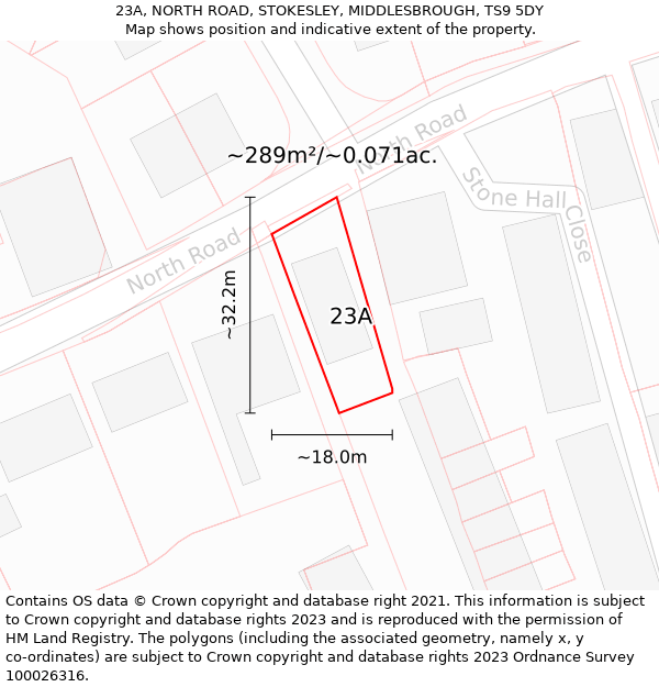 23A, NORTH ROAD, STOKESLEY, MIDDLESBROUGH, TS9 5DY: Plot and title map