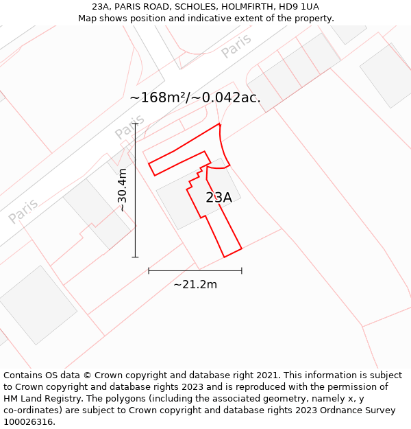 23A, PARIS ROAD, SCHOLES, HOLMFIRTH, HD9 1UA: Plot and title map