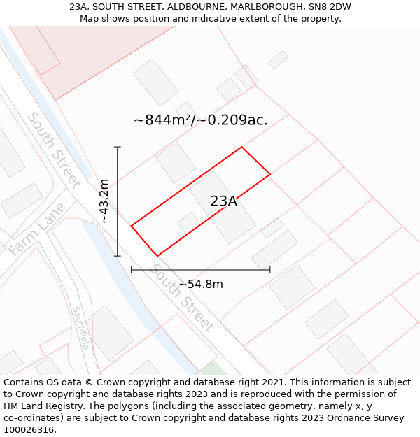 23A, SOUTH STREET, ALDBOURNE, MARLBOROUGH, SN8 2DW: Plot and title map