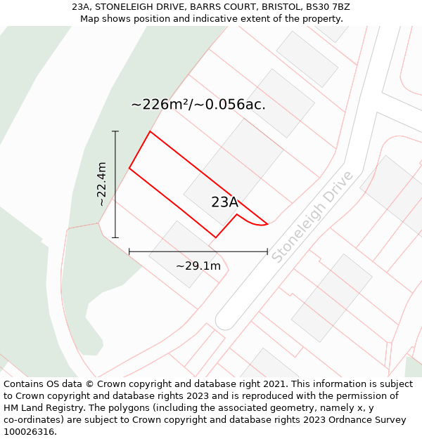 23A, STONELEIGH DRIVE, BARRS COURT, BRISTOL, BS30 7BZ: Plot and title map