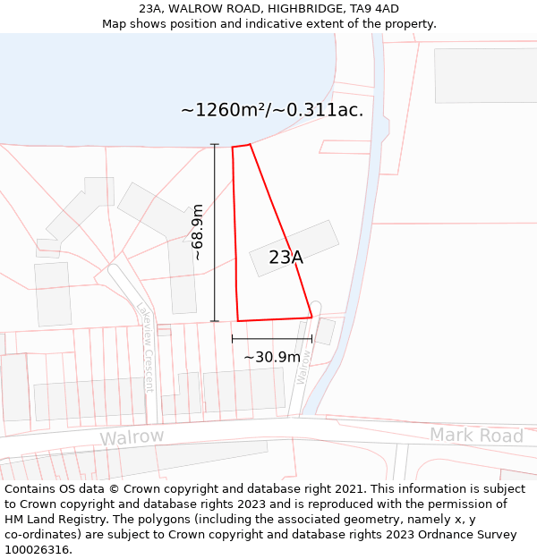 23A, WALROW ROAD, HIGHBRIDGE, TA9 4AD: Plot and title map